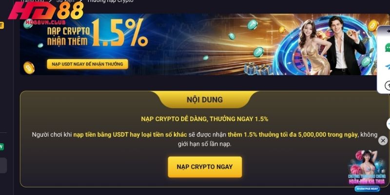 Điều kiện cơ bản để nhận Khuyến mãi nạp tiền HD88 bằng crypto