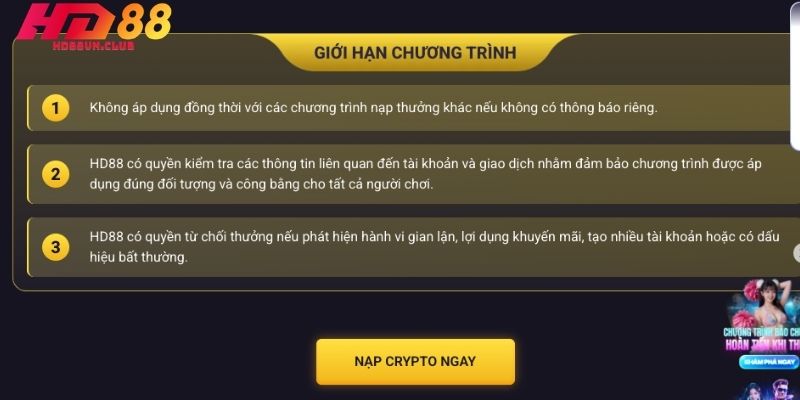 Điều kiện rút tiền khi nhận khuyến mãi crypto HD88